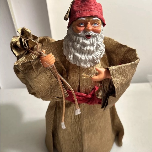 Vtg Crinkled Paper Mache/Ceramic Santa Tree Topper w/Cone Bottom - Picture 5 of 9